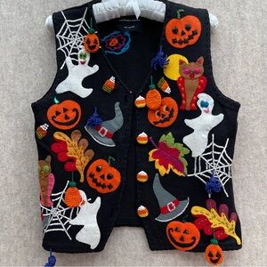 ***SOLD***Vintage Michael Simon Halloween Vest Beaded Hand Embroidered Size S
